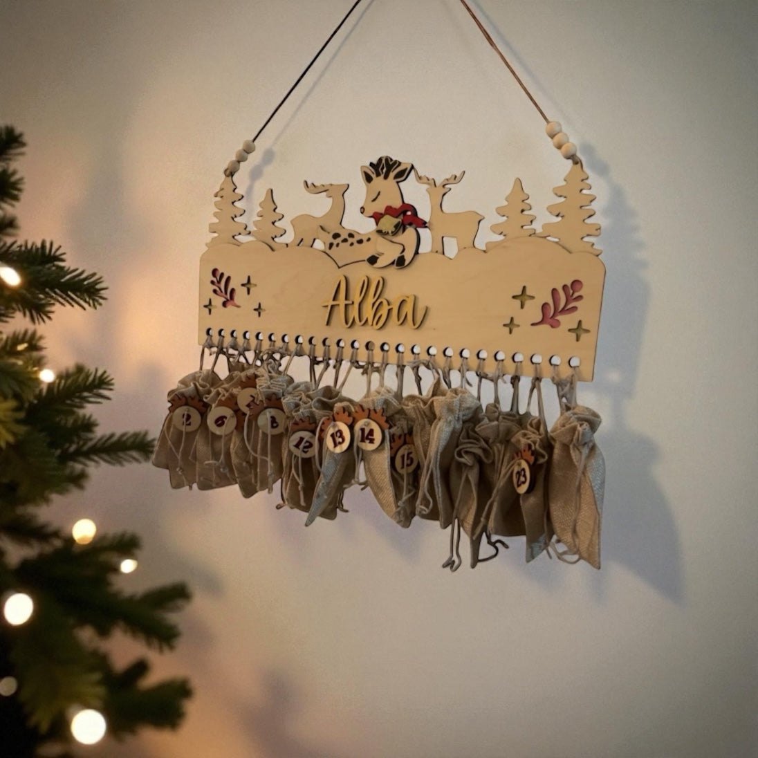 Calendrier de l’Avent personnalisé en bois – Modèle Animaux ou Classique 🎄