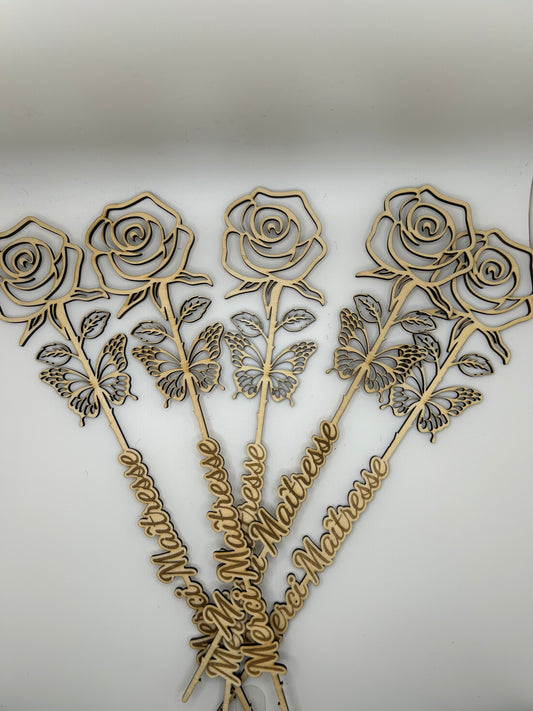 Rose décorative personnalisée – Merci Maîtresse, Maître, Nounou ou ATSEM