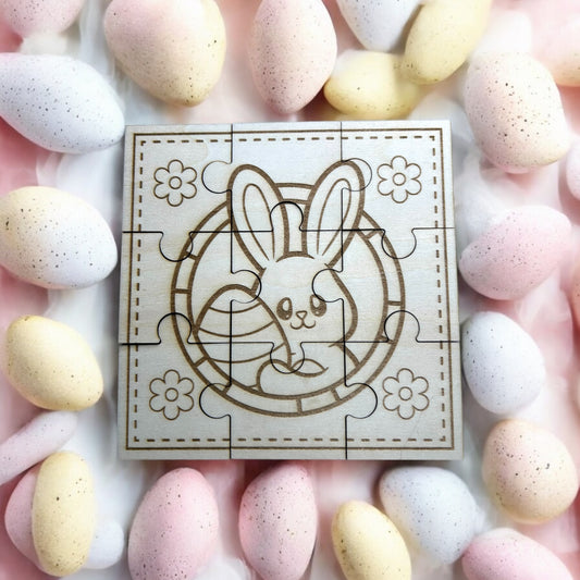 🧩Puzzle en Bois 9 Pièces – Lapin de Pâques Personnalisable avec Pochon de Rangement 🐣