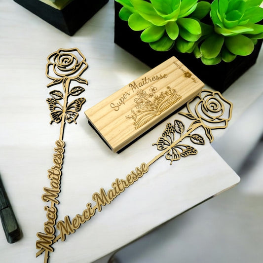 Rose décorative personnalisée – Merci Maîtresse, Maître, Nounou ou ATSEM