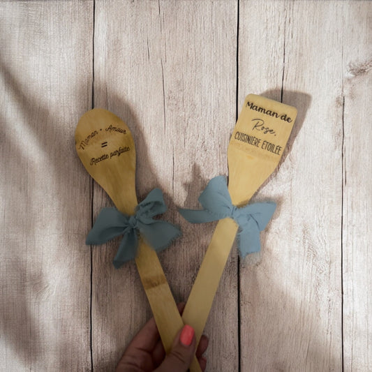 Pack duo – Cuillère & spatule en bois personnalisées